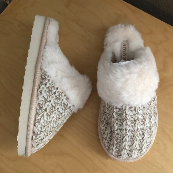 Amba Faux Sherpa Lining White & Gray Knit Slippers 5059283372583 - NEW - Picture 3 of 12